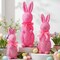 3 Pcs Easter Bunny Decorations Pink Flocked Bunny Figurines with Bow Flocking Rabbit Tabletop Statues for Spring Easter Farmhouse Table Baskets Mantel Home Decor Gift 10 13 15.5 Inch